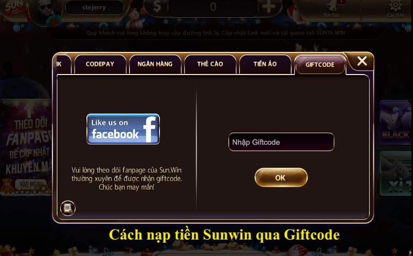 Nạp tiền Sunwin dễ dàng qua Giftcode